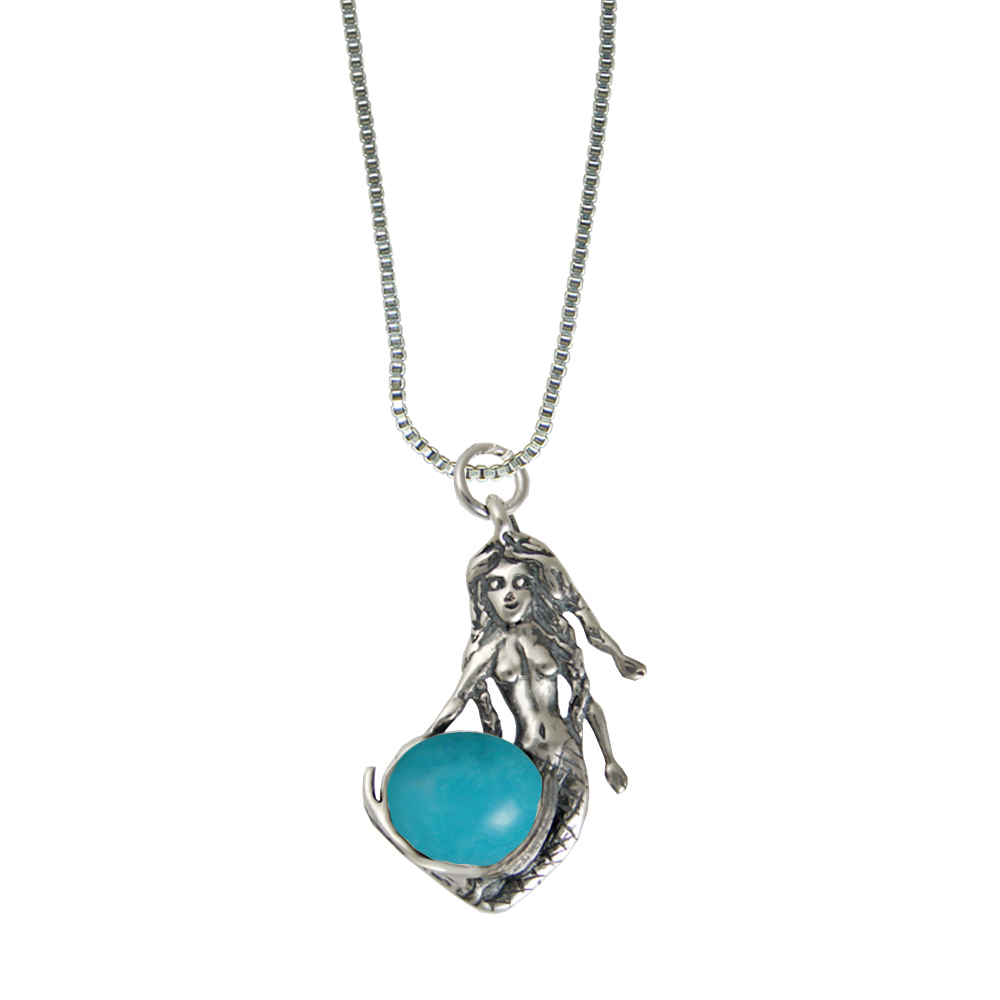 Sterling Silver Mermaid of the Seven Seas Pendant With Turquoise